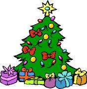 Julefest med gang rundt treet, julesanger og leker, poser til barna - enkel bevertning.