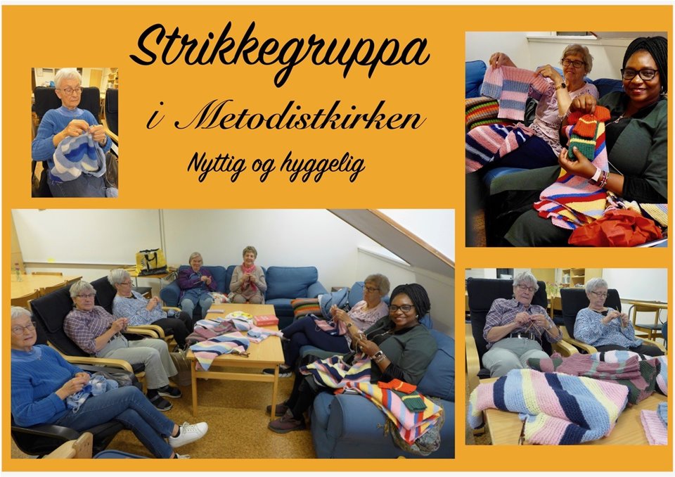 Strikkeklubben - arbeider for premature barn og familiehelse i Vest-Afrika . Formiddagsmat og hyggelig samtale.